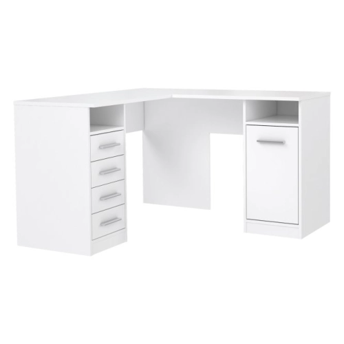 Białe biurko narożne 125x125 cm z 4 szufladami i szafką